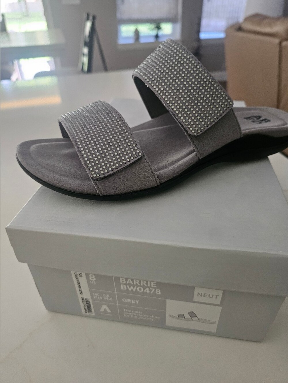 Grey Women's Slide Sandal with Rhinestone Straps